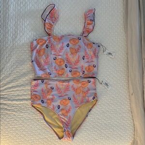 NWT Pink Chicken Floral Print 2 Piece Swimsuit